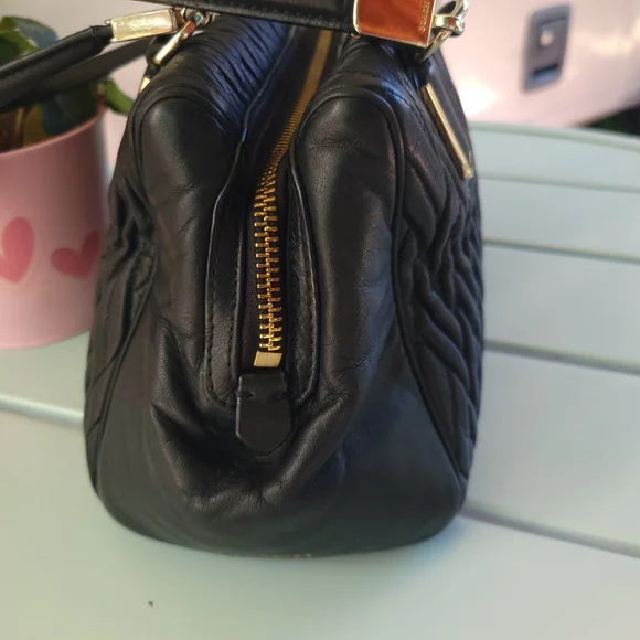 Coach Black Quilted Satchel with Gold-Tone Hardware - Picture 3 of 10